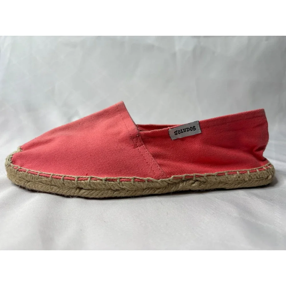 SOLUDOS Women Coral Pink Canvas Espadrille Flats Sz 37/6.5 Slip On Casual Beach